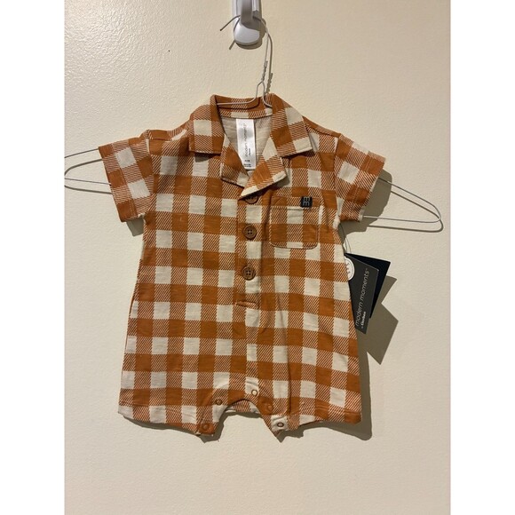 **3 for $20** NWT Modern Moments Orange Checkered Romper - 0-3M - Picture 1 of 3
